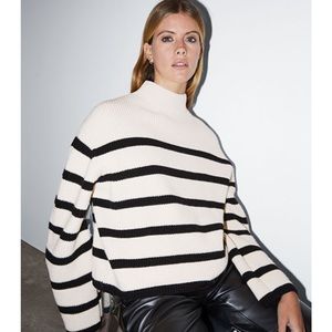 Mock Neck Merino Wool Striped Sweater